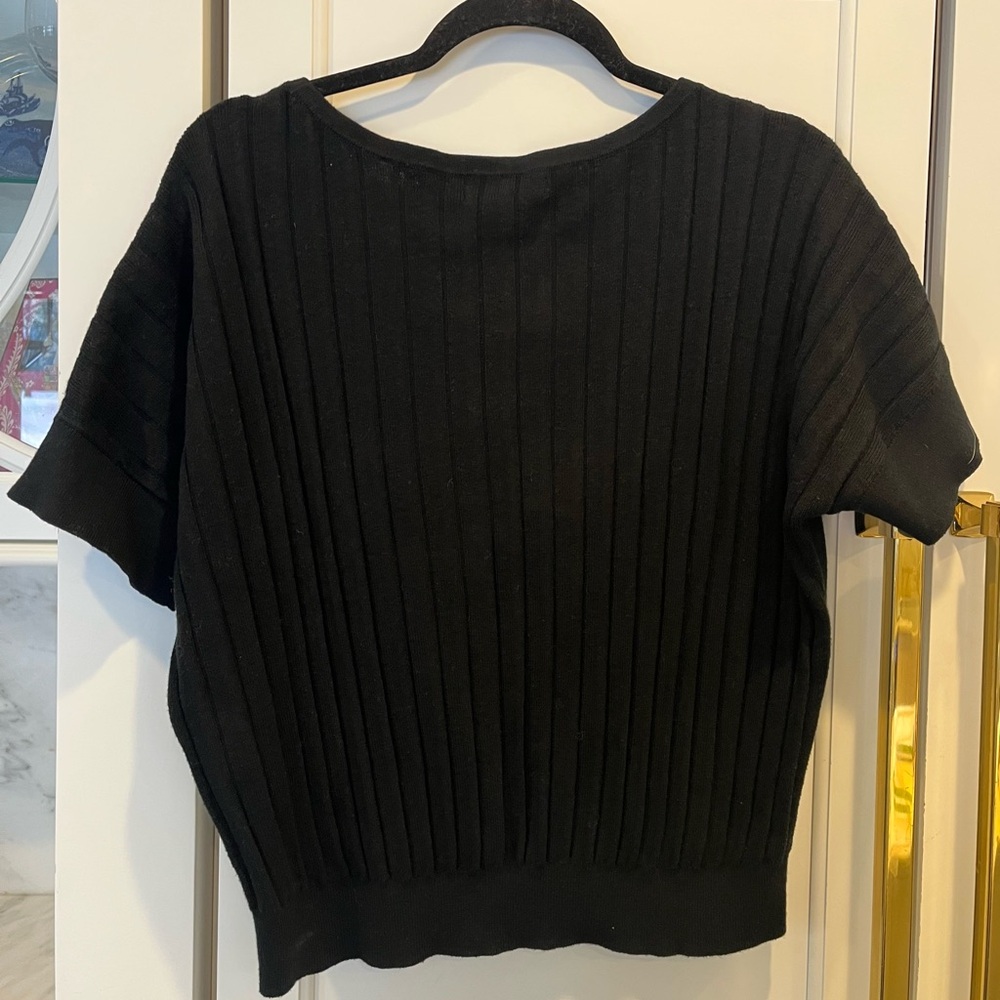 BANANA REPUBLIC WOMENS BLACK RIBBED SHORT SLEEVE SWEATER, Size M •LIKE NEW•
